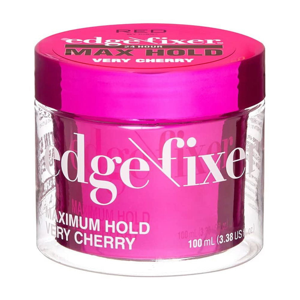 Kiss Red Edge Fixer 24Hr Max Hold Hair Gel Very Cherry for Sleek Defined Styles 3.38Oz (100ml)
